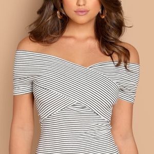 DateNight// Cross Wrap off the Shoulder Bodysuit